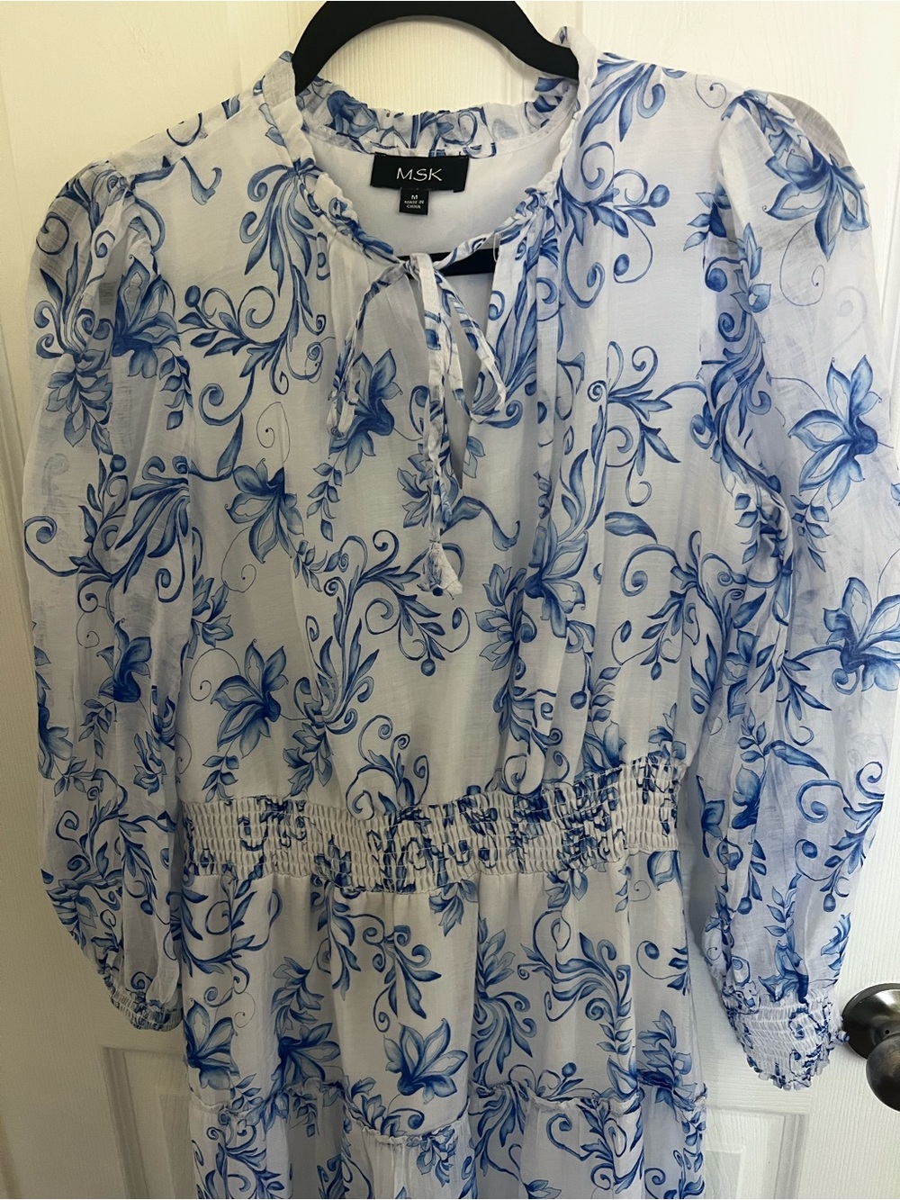 MSK White Maxi Dress with Blue Floral Print - Picture 2 of 8